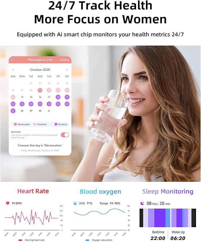 Hwagol Smart Watches for Women Android Phones iPhone Compatible(Bluetooth Call),1.39'' Round Sports Watch Fitness Tracker Heart Rate/SpO2/Sleep Monitor,Pedometer (Black Steel)