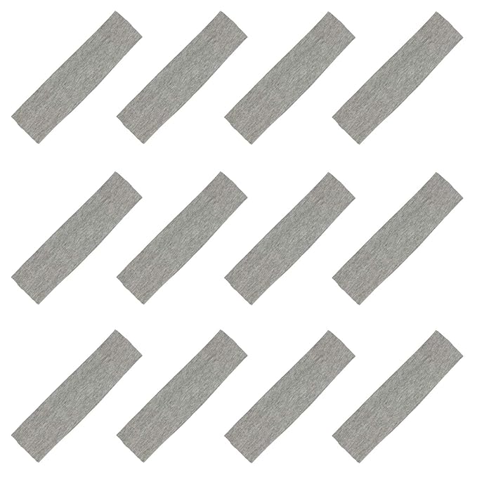 Kenz Laurenz Soft and Stretchy Elastic Cotton Headbands, Pack of 12, Light Grey