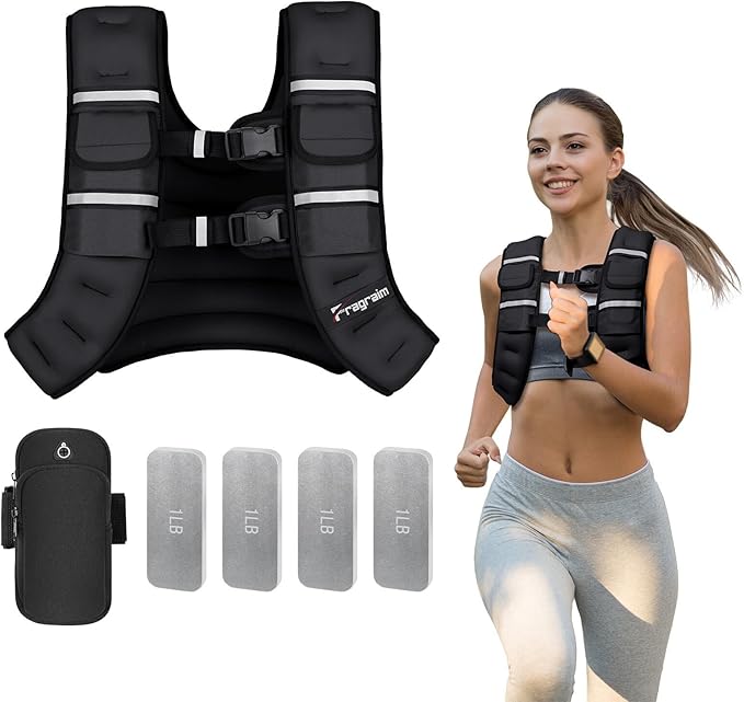 Fragraim Adjustable Weighted Vest for Women Men, 8-12lb/14-18lb/20-24lb/26-30lb Weight Vest with 4 Removable Iron Weights, Phone Holder and Back Pocket, Vest for Walking,Strength Training, Running