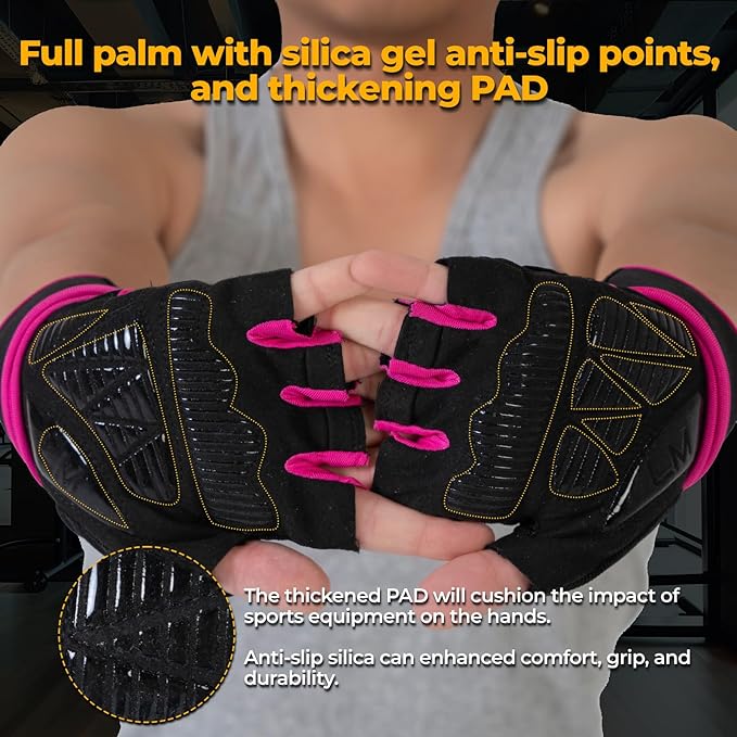 Workout Gloves for Men and Women Gym Weight Lifting Padded Gloves with Wrist Wrap Support, Full Palm Protection & Silicone Grip, Cross Training, Fitness, Pull-up