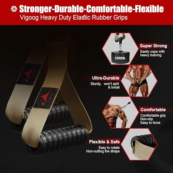 Heavy Duty Gym Exercise Handles Attachment for Cable Machine,Resistance Band,Pulley System Home Fitness Workout Equipment, with Elastic Rubber Grip and 2 Large Carabiners