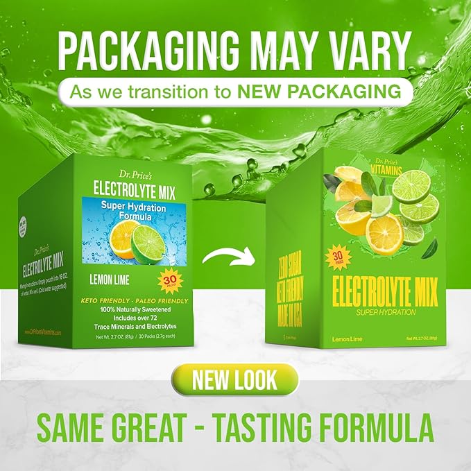 Dr. Price’s Electrolyte Mix | Sugar-Free Hydration Powder with 72+ Trace Minerals | No Sugar, Fast-Dissolving Electrolytes Powder Packets | Lemon-Lime (30 Packs)