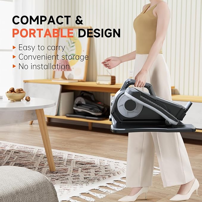 Under Desk Elliptical, Ellipse Leg Exerciser While Sitting for Seniors, Led Screen 12 Adjustable Speeds Quiet Handhold Seated Pedal Exerciser Machine for Home & Office
