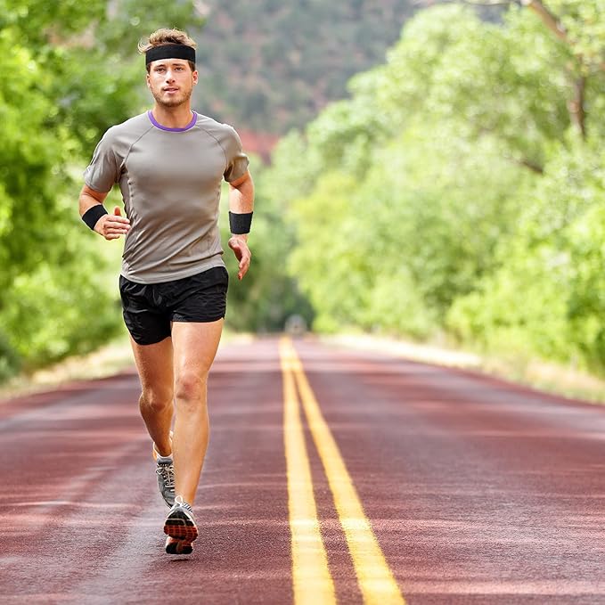 Civaner 12 Pcs 80s 90s Sweatbands Neon Headbands Wristbands for Men Women Party Sports Cotton Headbands Terry Cloth Athletic Sweat Bands for Tennis Football Gym Workingout Accessories