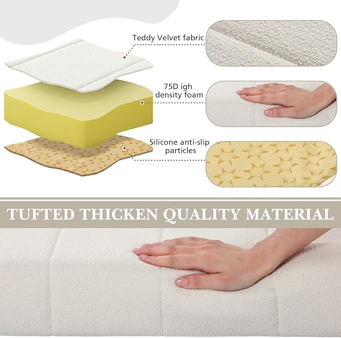 Wenqik Bench Cushion 36x14x4 Inch for Indoor Outdoor Furniture Tufted Thicken Bay Window Seat Cushion Non Slip Waterproof Dining Piano Bench Pad Pillow Anti Cat Scratch for Patio Porch Swing, Beige