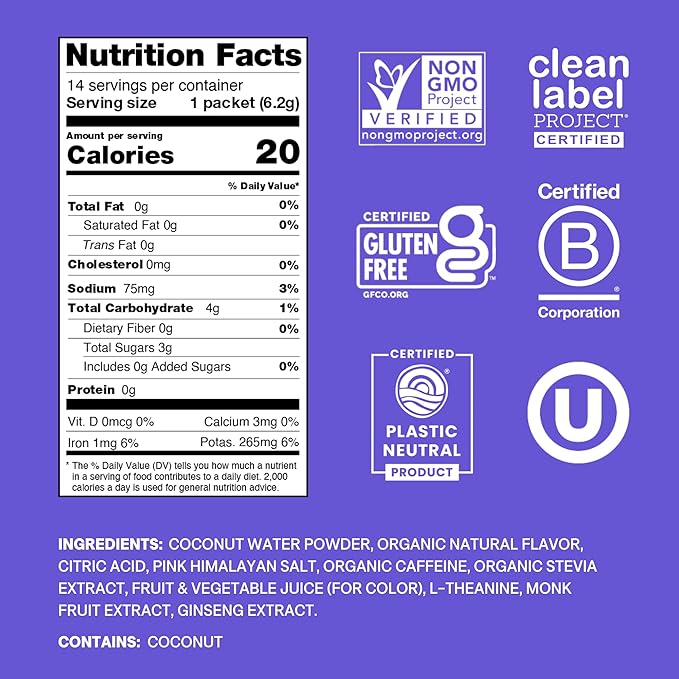 Cure Hydration Performance | Plant-Based Electrolyte Energy Drink Mix | No Added Sugar | Dehydration Relief Powder | 100mg of Caffeine | Non-GMO | Vegan | Pouch of 14 Packets - Acai Berry