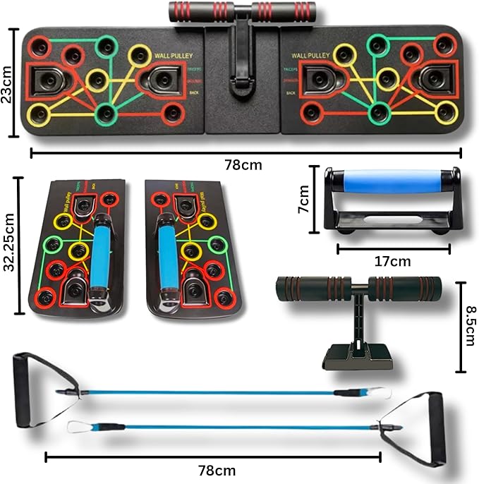 Push Up Board with Sit up Stand 15 in 1 Home Gym Portable Exercise Equipment, Resistance Bands, Push Up Handles Strength Training Equipment