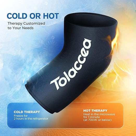 Tolaccea Hot & Cold Therapy Flexible Ice Packs Cold Therapy Compression Sleeve Reusable Gel Pack for Injury Cold Wrap for Knee Calf Elbow (Large (Pack of 1), Black)