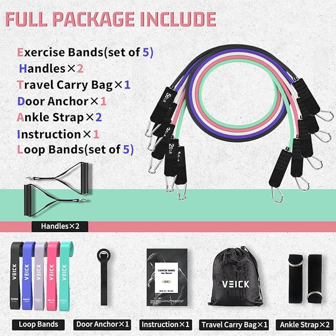 VEICK Resistance Bands, Exercise Bands, Workout Bands, Resistance Bands for Working Out with Handles for Men and Women, Exercising Bands for Fitness Weights Work Out at Home