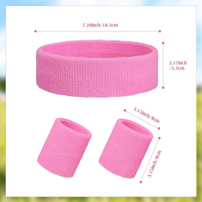 24 Pieces 80s Neon Sweatbands Set, Include 8 Sports Headbands and 16 Sweat Wristbands Elastic Athletic Tennis Sweat Bands Bulk for Man Woman