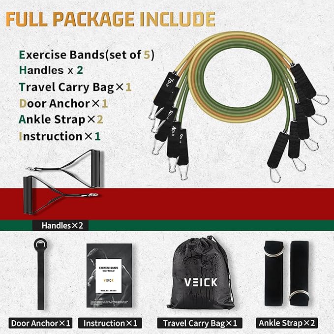 VEICK Resistance Bands, Exercise Bands, Workout Bands, Resistance Bands for Working Out with Handles for Men and Women, Exercising Bands for Fitness Weights Work Out at Home