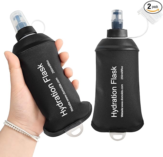 GYGYL Soft Flask, TPU Collapsible Soft Water Bottle for Hydration Pack, Running Vest, Leak-Proof Folding Water Bottle for Hiking Cycling Climbing Jogging-250ml Black, 2pcs