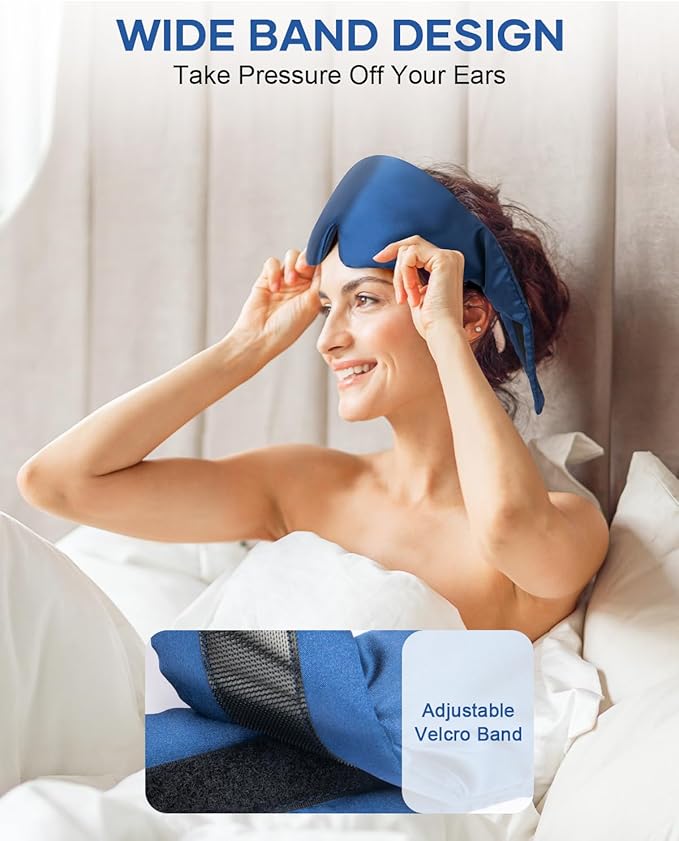 Silk Sleep Mask, Large Size Eye Mask Face Hugging Padded Sleep Blindfold Silk Eye Cover with Adjustable Band for Total Blackout for All Night Sleep (Navy Blue)