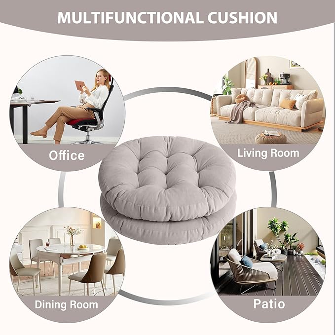 Tiita Floor Pillow Cushion, Round Seat Cushion, Outdoor Floor Pad, Meditation Cushion for Yoga Living Room Sofa Balcony, Set of 2, 22x22 Inch, Grey