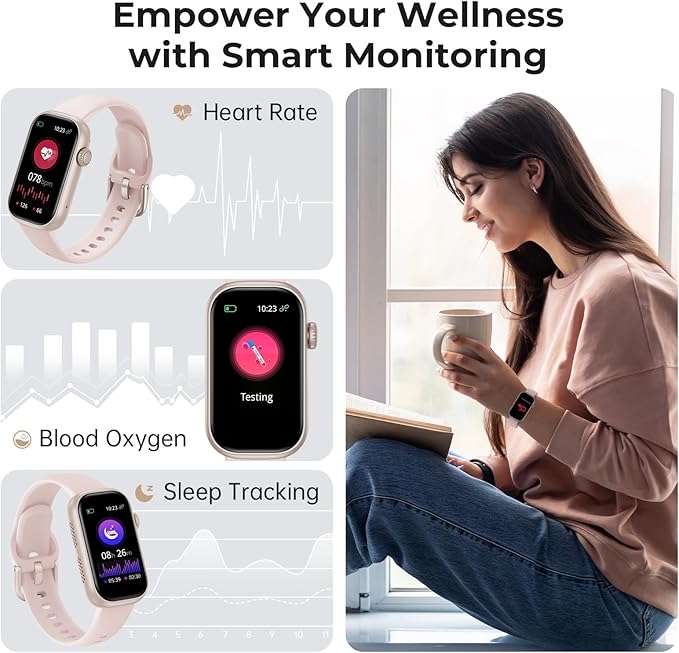 Fitness Tracker for Men Women, 24/7 Heart Rate, SpO2 and Sleep Monitor Health Watch, Calorie Step Counter Fitness Watch IP68 Waterproof Smart Watch for Android and iOS, Blush Pink
