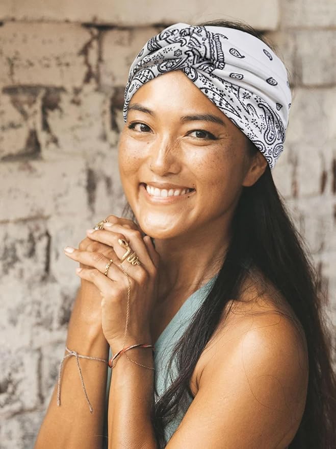 AKTVSHOW 7'' Wide Bandana Headbands for Women, 10 Pack Large Boho Paisley Turban Headband Fashion Non Slip Hairbands Thick Head Wraps Yoga Workout Hair Accessories