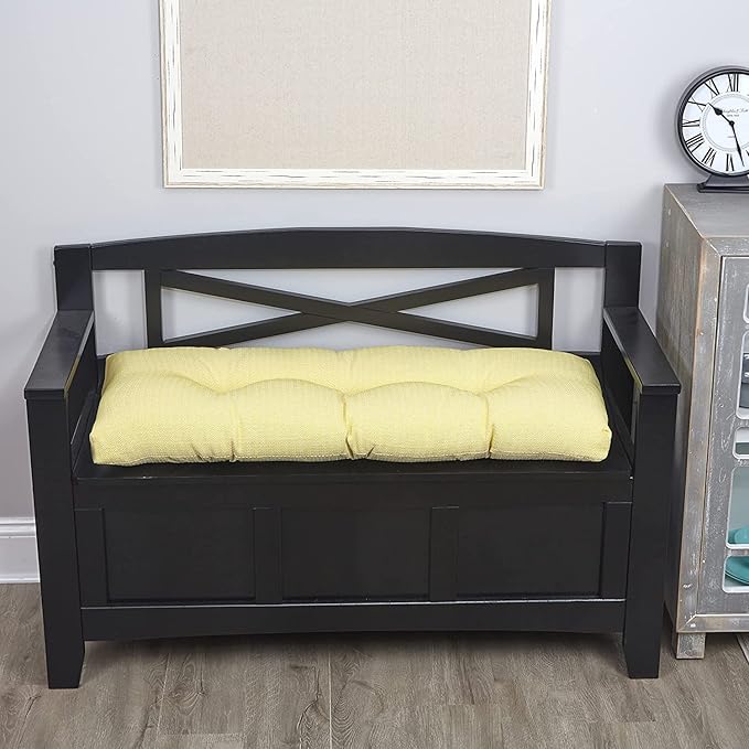 Klear Vu Corner Nook or Piano Seat Omega Non-Slip Tufted Bench Cushion for Indoor Furniture, Entryway Storage, Bay Window, 27 Inches, 15 Yellow