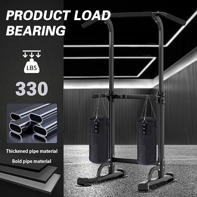 soges Power Tower Pull Up Bar Station, Free Standing Pull Up Rack Dip Station for Home Gym, Height Adjustable Home Strength Training Fitness Workout Equipment