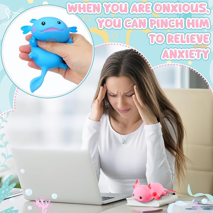 Meooeck 24 Pcs Axolotls Stress Relief Toys Mini Animal Toys for Stress Relief Cute and Fun Stress Toys Axolotl Birthday Party Decorations for Christmas, Office, Stocking Stuffer Gift