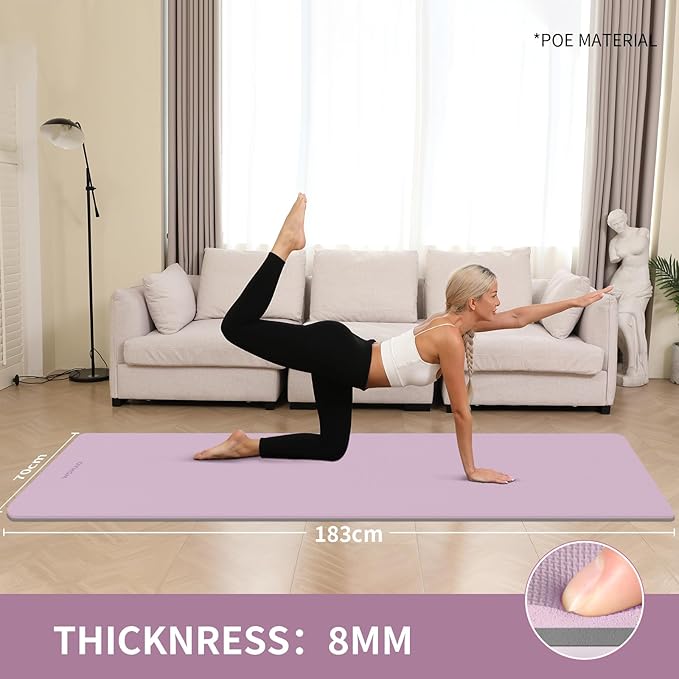 Extra Thick 8mm Yoga Mat, 72"x28" Non Slip Exercise Mat, Reversible 2-Sided Dual Color Premium POE Material, with Carrying Strap for Yoga, Pilates, Home Gym