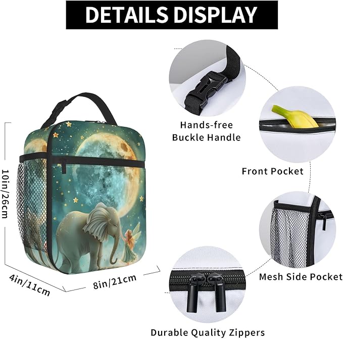 Insulated Lunch Box for Women Men, Elephant Theme Lunch Box Reusable Portable Lunch Bag Cooler Tote Waterproof Lunch Container for Office Picnic Work Travel