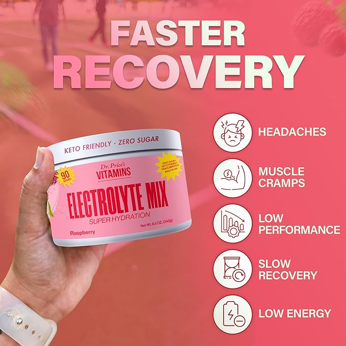 Dr. Price’s Electrolyte Mix | Sugar-Free Hydration Powder with 72+ Trace Minerals | No Sugar, Fast-Dissolving Electrolytes Powder Packets | Raspberry, 90 Servings