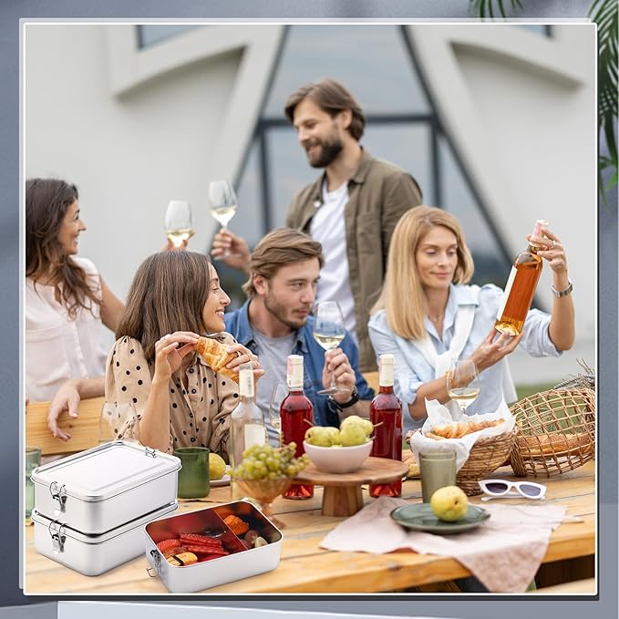 Umigy 4 Pcs Stainless Steel Food Containers Metal Bento Lunch Box Stainless Steel Food Storage Containers, Lockable Clips to Leak Proof, Reusable Dishwasher Snack Boxes for Work, Picnic (1400ml)