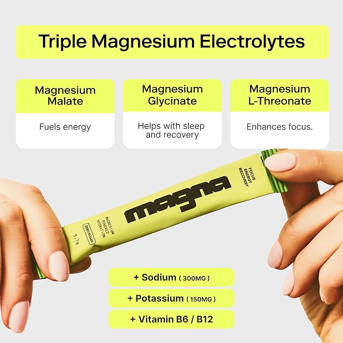 Magna Electrolyte Powder Drink Mix for Hydration, Energy & Focus Support with Magnesium L Threonate, Sodium, Potassium, Vitamin D, B6 & B12, Sugar Free, Lemon Lime Flavor, 28 Servings