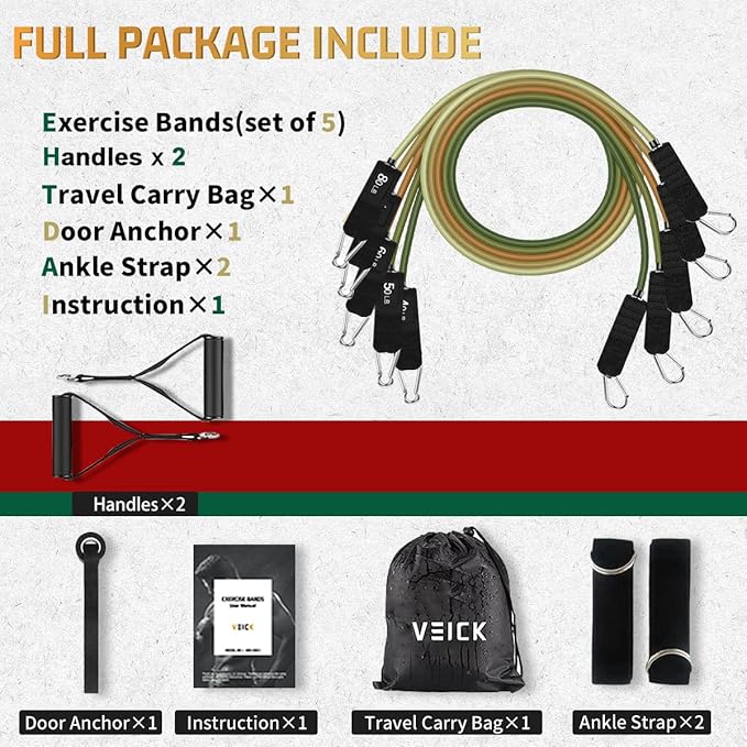 VEICK Resistance Bands, Exercise Bands, Workout Bands, Resistance Bands for Working Out with Handles for Men and Women, Exercising Bands for Fitness Weights Work Out at Home