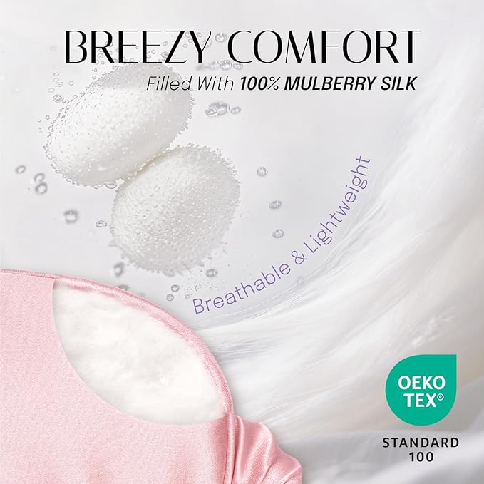 OLESILK 100% Natural Mulberry Silk Sleep Eye Mask 2 Pack with Double Layer Silk Filling, Blackout Eye Mask for Women Men Sleeping, Travel and Nap, Eye Cover Eyeshade with Gift Box, Pink & Black