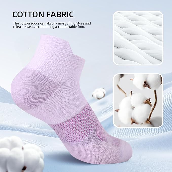 FITRELL 5-6 Pairs Ankle Running Socks for Women Athletic Cushioned Low Cut Tab Sports Socks