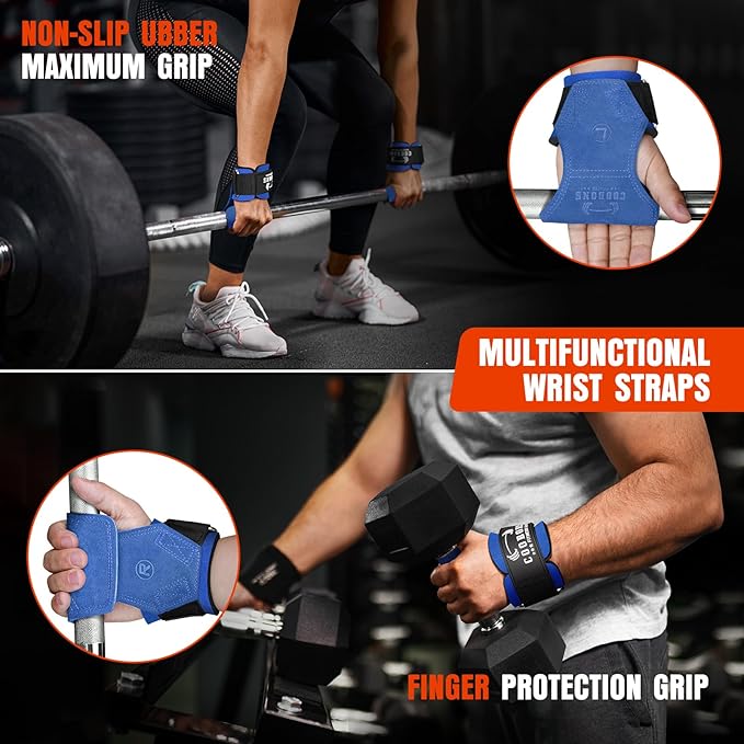 Lifting Wrist Straps for Weightlifting, Double Layer Leather for Weight Lifting Wrist Wraps, Deadlifts, Heavy Powerlifting and Adjustable Wrist Hooks for Strength Training, Gym Workouts Men/Women