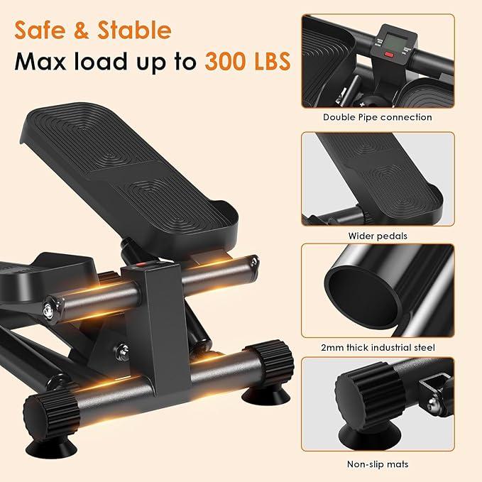 SogesHome Stair Stepper Machine with Resistance Bands, Mini Fitness Stepper for Cardio Workout with LCD Monitor, Low Impact Stepper for Legs, Butt & Thigh Toning, Home Gym Equipment