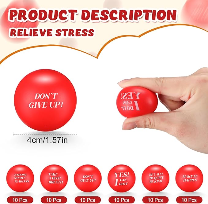 Jerify 72 Pcs Motivational Stress Balls Bulk Inspirational Stress Balls Colorful Foam for Adults Hand Exercise Small Therapy Fidget Relief Anxiety Toys for Coworkers Gifts Fidget(Red)
