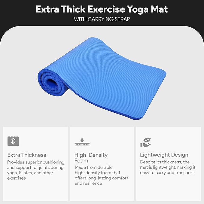 BalanceFrom GoCloud 71" x 24" All-Purpose 1-Inch Extra Thick Double-Sided Non-Slip High Density Anti-Tear Exercise Yoga Mat with Carrying Strap, Gray