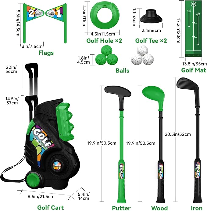 Liberry Toddler Golf Set with Putting Mat for Boys Girls Age 2 3 4 5, Upgraded Kids Golf Cart with Shoulder Strap Design, Outdoor Indoor Sports Toys for Birthday, Black
