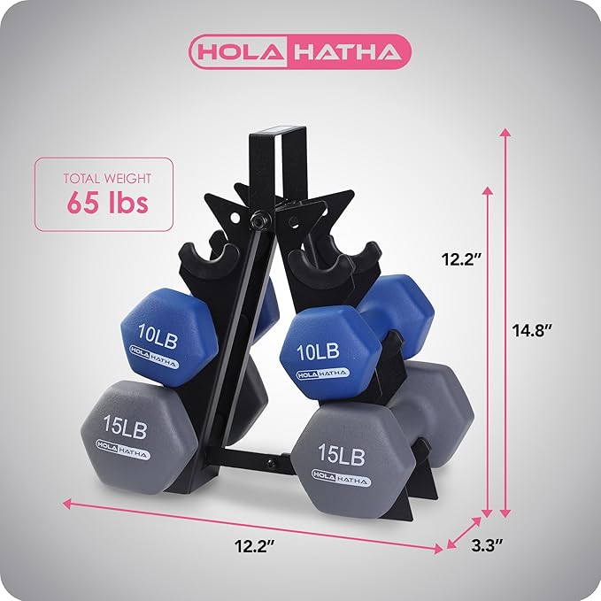 HolaHatha 2, 3, 5, 8, and 10 Pound Neoprene Dumbbell Free Hand Weight Set with Rack, Ideal for Home Exercises to Gain Tone and Definition, Pastel