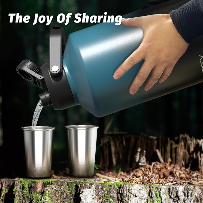 1.5 Gallon Water Bottle Insulated(Cold for 48 Hrs),BPA Free&Leak Proof,196oz Stainless Steel Water Jug,Big thermos,Large Water Bottle with Handle for Gym,Hiking,Camping&Travel,Lake Blue