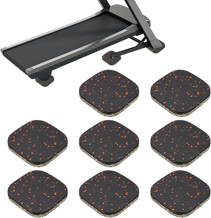 PATIKIL 8 Pcs Treadmill Mat Pads, 4x4x0.6 High Density Foam Anti Vibration Pad Sound Proof Floor Mat Exercise Equipment Mat for Carpet Protect Noise Reduction Home Gym, Orange