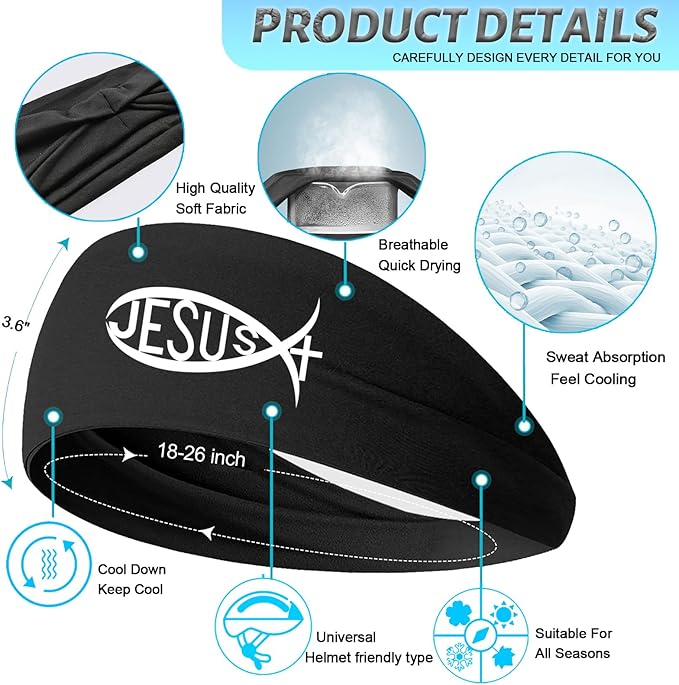 3pcs Sweat Bands Headbands Men Sweatbands Headbands for Women Christian CrossSports Running