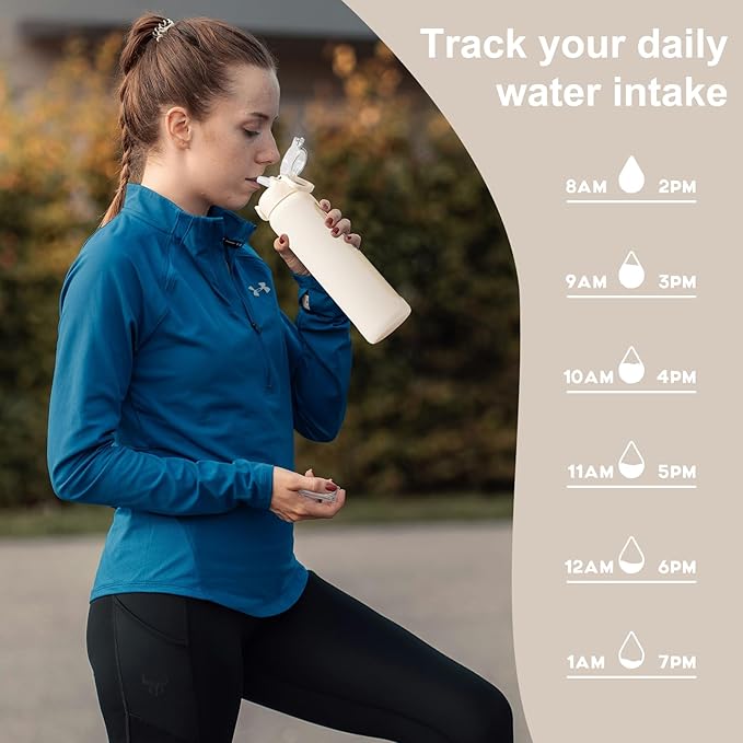 32 oz Glass Water Bottles with 2 Lids-Handle Spout Lid & Straw Lid, 1 Liter Motivational Borosilicate Water Bottle with Time Marker and Silicone Sleeve,Leakproof-White-1 Pack