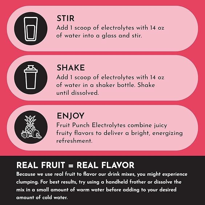 Fruit Punch Electrolytes – 30‑Serving Hydration Drink Mix with Coconut Water, Sea Salt, and Trace Minerals – Supports Hydration, Recovery, and Electrolyte Balance*