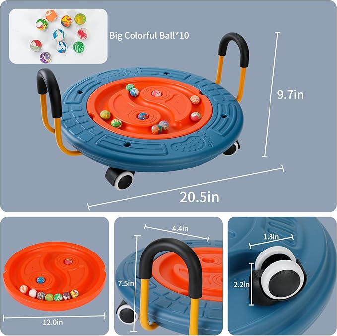 3-In-1 Balance Scooter Board for Kids,Plastic Wobble Balance Board Rocker Maze with Handles, 5 Balls, Toddler Wobble Disk for Sensory Training, Physical Therapy