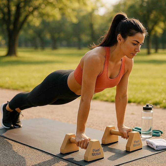 Wooden Parallettes Bars Calisthenics Push Up Bars for Handstand Dips & Balance Training Solid Wood Pushup Handles Non Slip Feet Set of 2