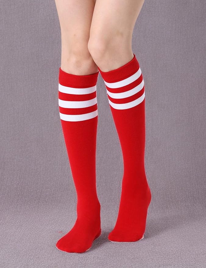FITRELL Women's Knee High Socks Outdoor Sport Athletic Socks Casual Stripe Tube Socks 1-4 Pack