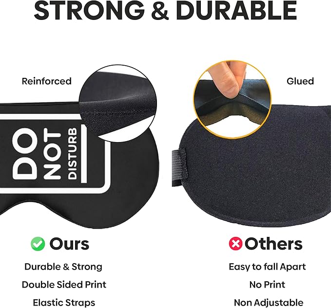 VITYA Black Do Not Disturb/Wake Me Up Double-Sided Silk Sleep Mask for Women/Men | Sleep Mask Light Blocking | Soft Breathable Sleep Eye Mask for Traveling on Airplane | Eye Mask with Elastic Strap
