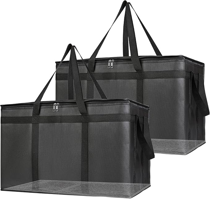 Bodaon Large 2-Pack Insulated Food Delivery Bag With Hard Bottom, XXXL Grocery Shopping/Catering/Pizza Cooler Bags, Cold/Hot Styrofoam Carrier for Doordash/Travel/Car, Door Dash Accessories