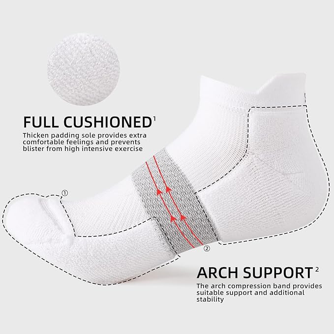 FITRELL 5-6 Pairs Ankle Running Socks for Women Athletic Cushioned Low Cut Tab Sports Socks