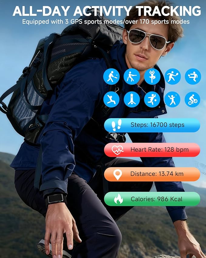 Smart Bracelet, 2025 Wearable Health & Activity & Fitness Tracker Band, 24H Sleep Tracker, All-Day Continuous Heart Rate Blood Pressure Stress HRV Monitor, 170+ Sport Modes Smart Band with Free App