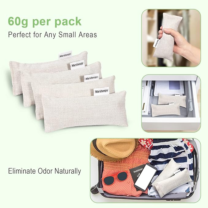 6 Pack Charcoal Shoe Deodorizer Bags, Shoe Smell Remover and Odor Eliminator,Bamboo Charcoal Air Purifying Bags, Activated Charcoal Odor Absorber for Gym Bag, Car, Pet, Closet